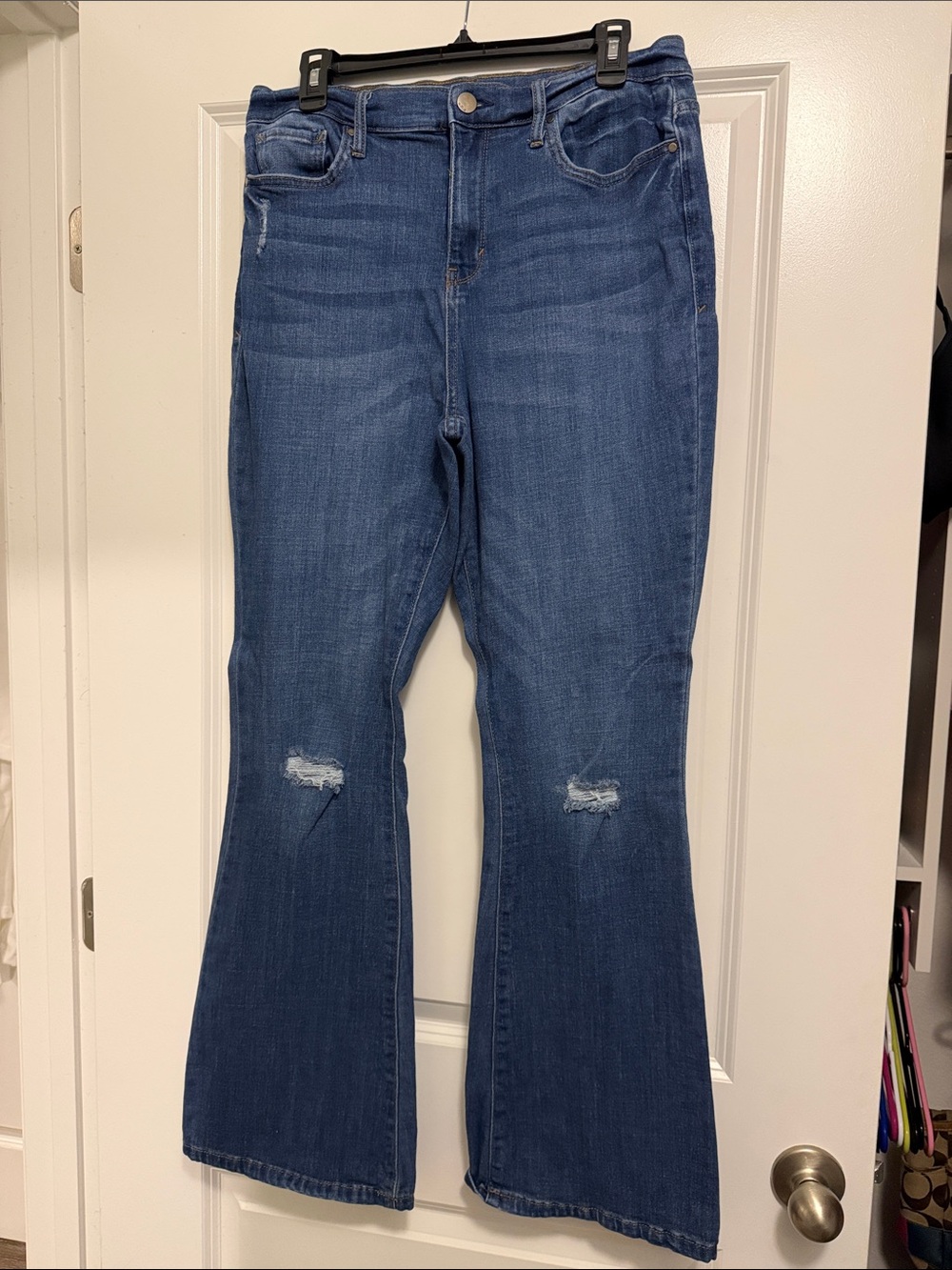 a.n.a Women's Blue Distressed Flare Jeans
